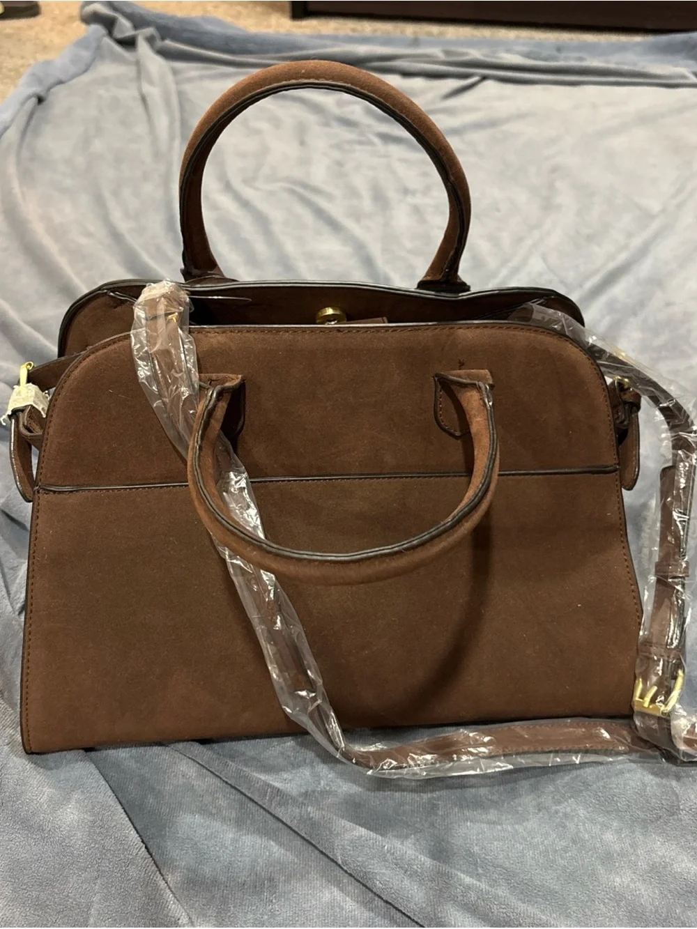 BCBGeneration Brown Suede Dome Satchel with Teddy Charm
